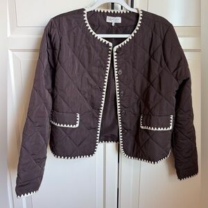 WAYF Brown Quilted Jacket with Stitch Trim Detail. Size Small.